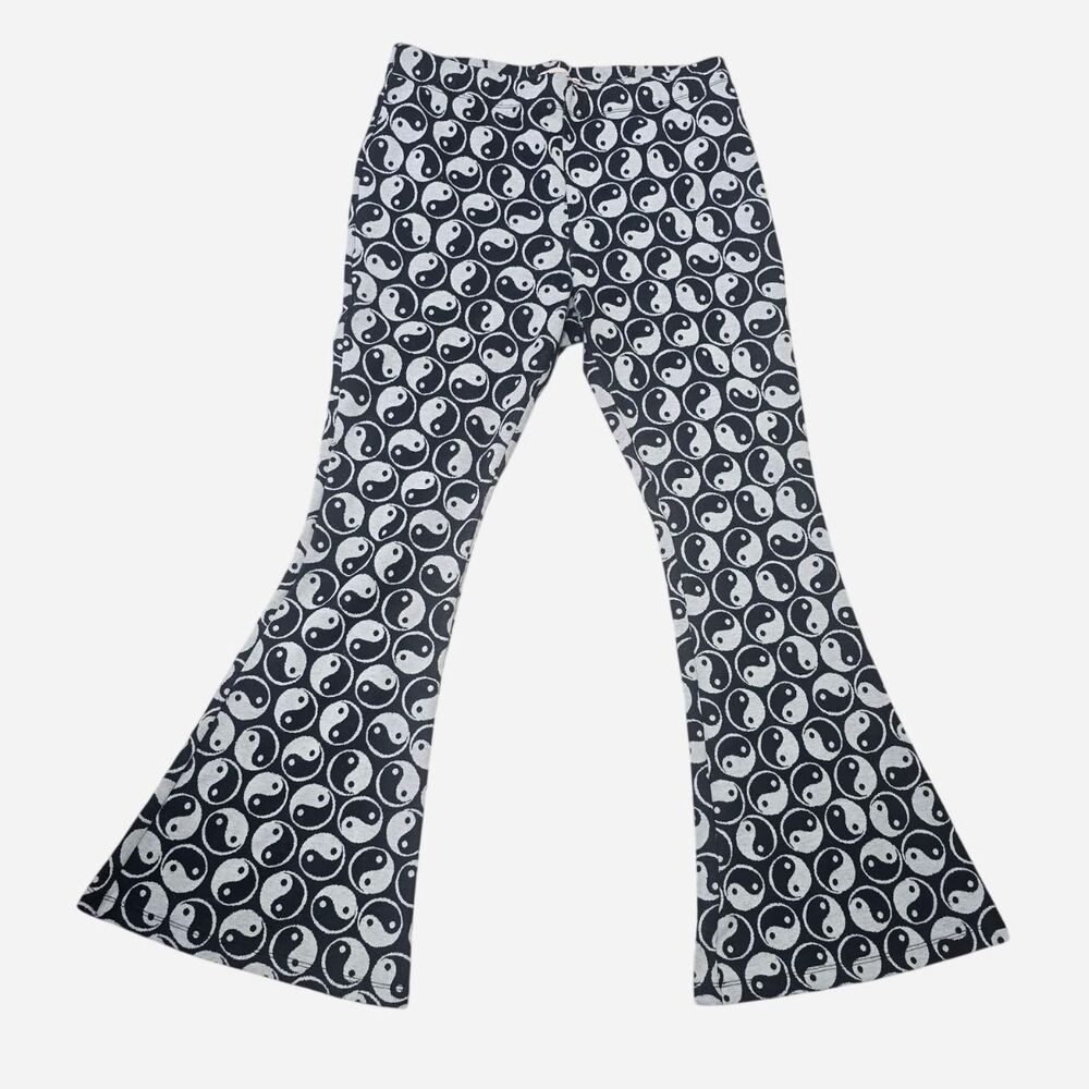 Yin Yang Print High Rise Flare Pants Knit Boho Hippie Festival Rave women's XL